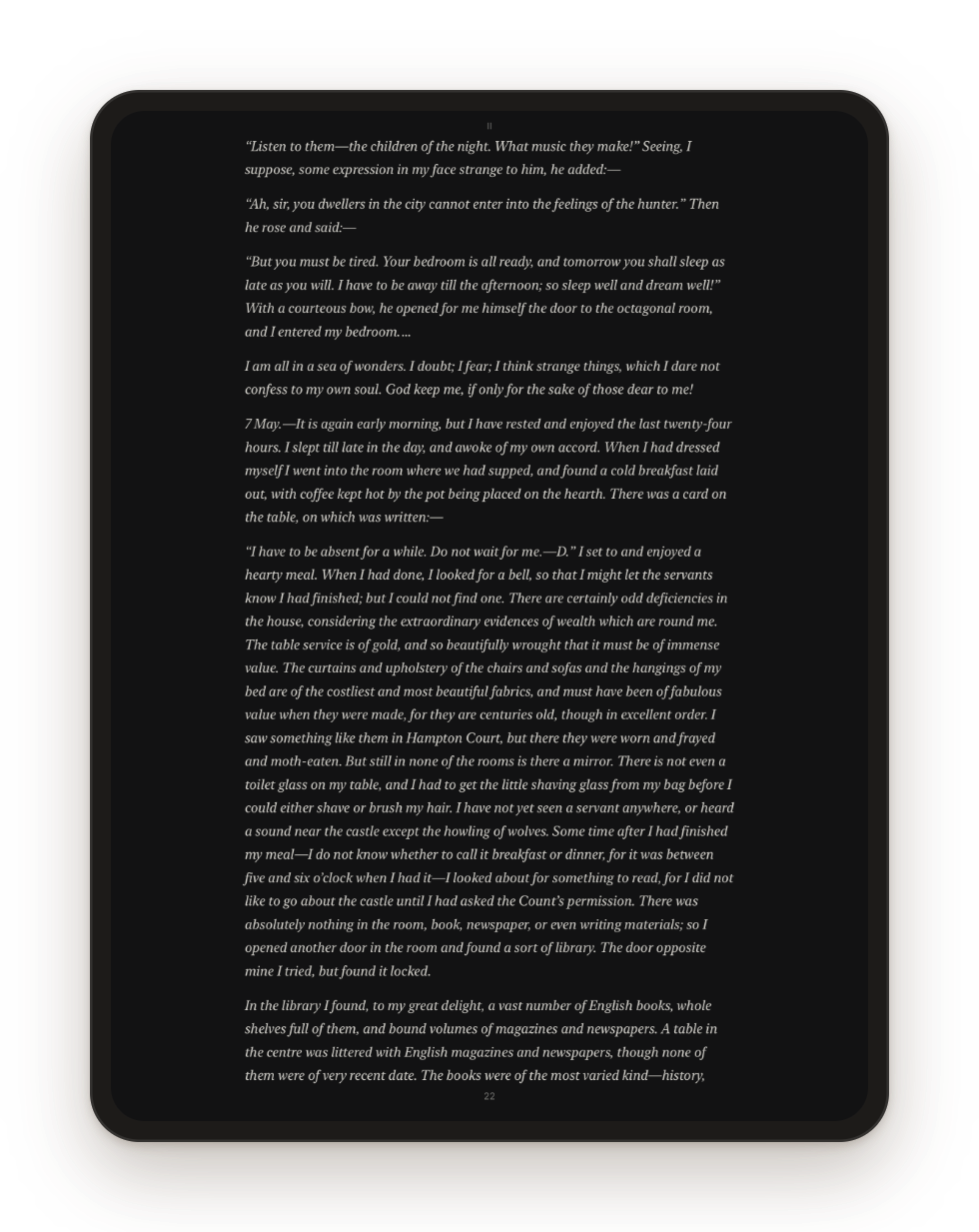 Night on iPad. The dark theme, the same type.