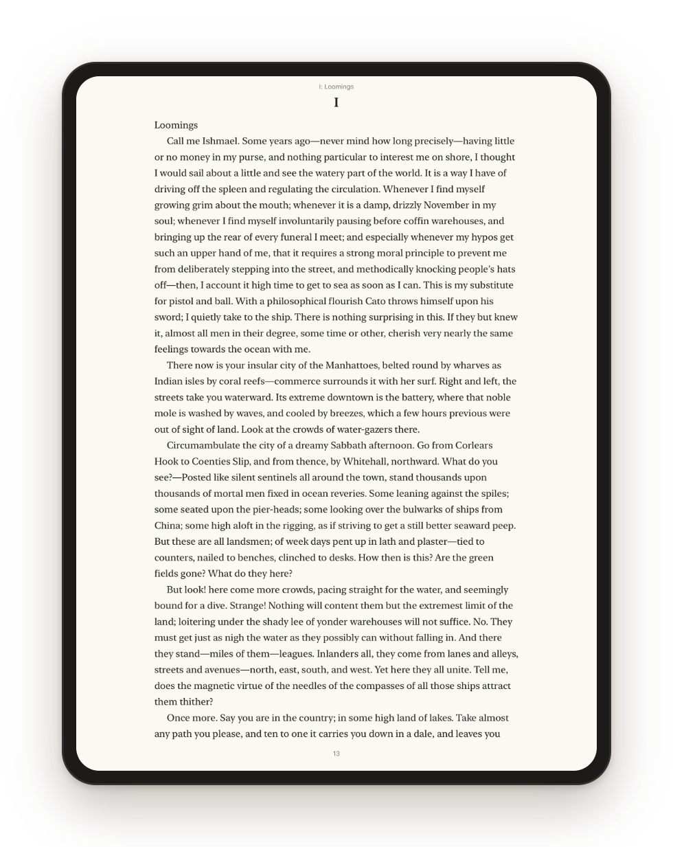 One page, portrait. The measure is capped, so lines stay a comfortable length on the big screen.